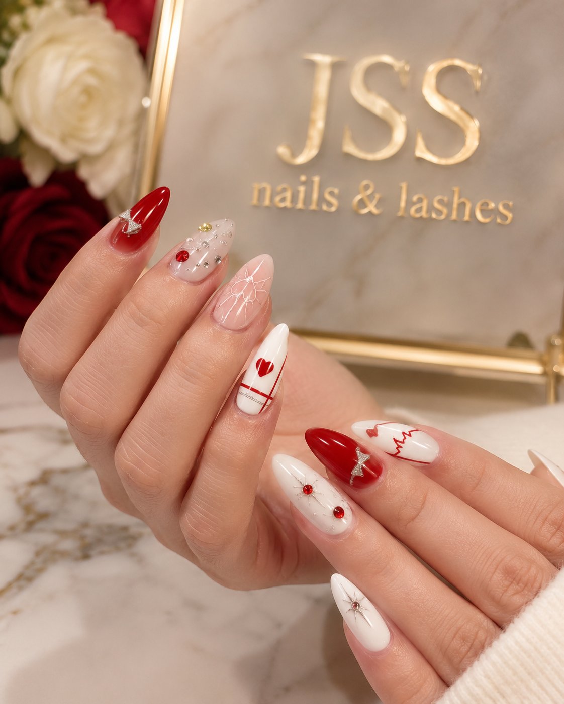 JSS Nails — red and white nail art